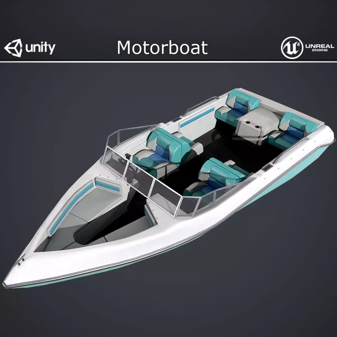 Motorboat 3D Model – Low Poly Game Ready Asset for PBR Engines - View 2