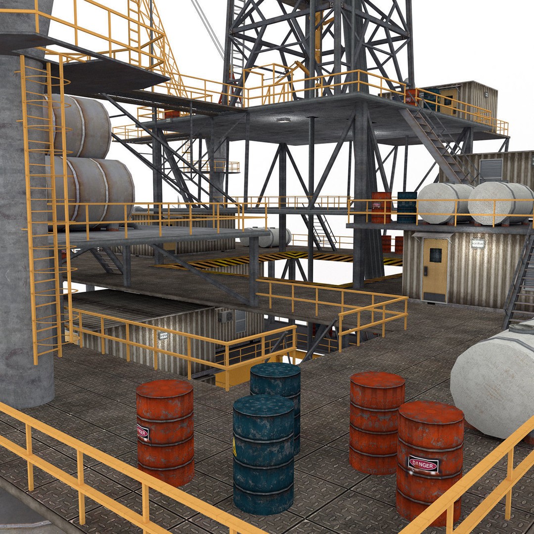 Oil Rig Platform 3D Model – Low Poly Game Ready Asset, FBX, OBJ