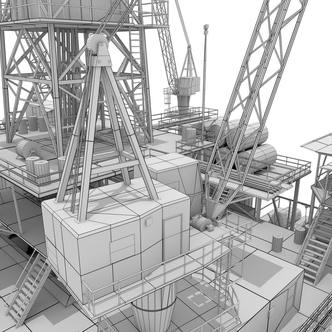 Oil Rig Platform 3D Model – Low Poly Game Ready Asset, FBX, OBJ - View 12