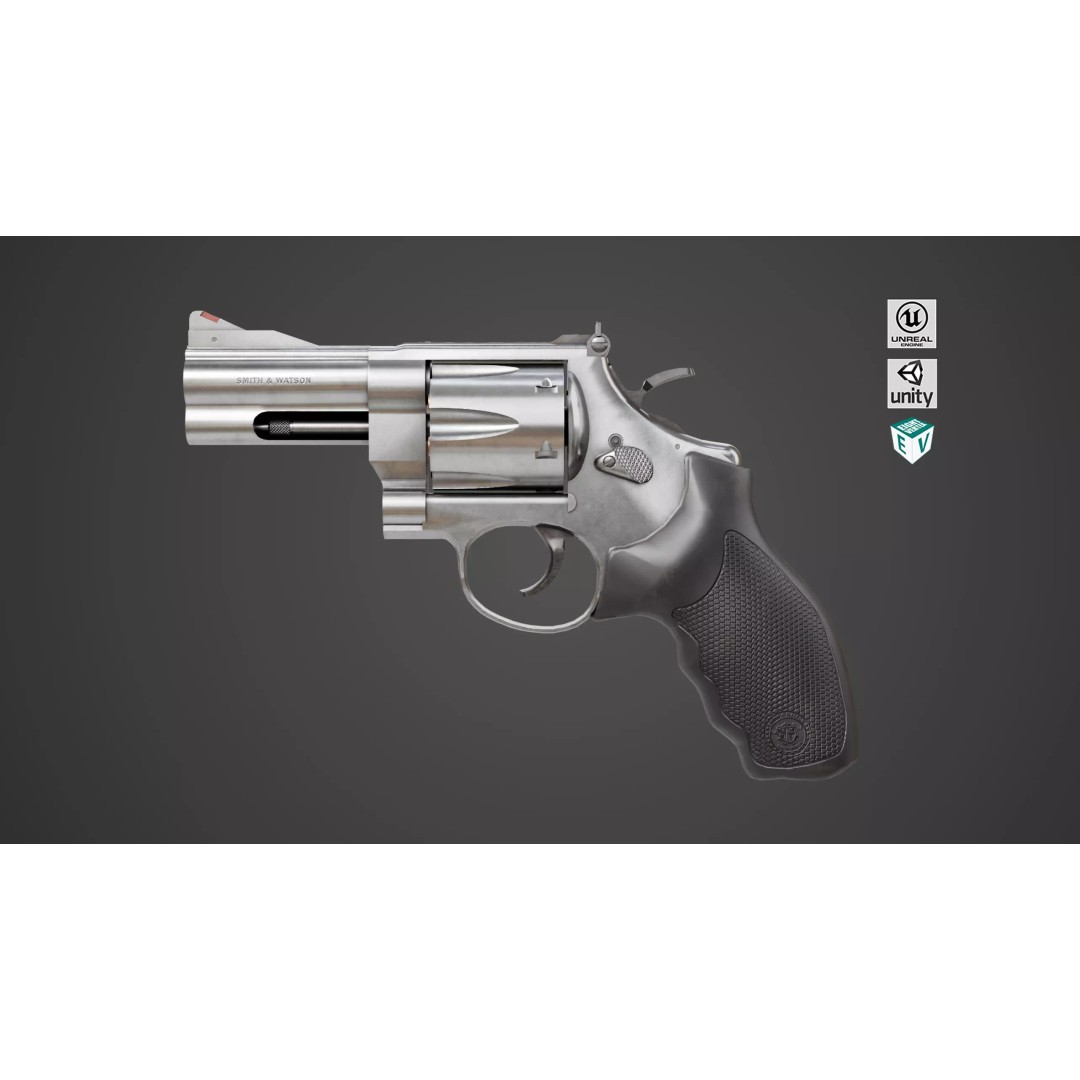 Small Revolver 3D Model – Low Poly PBR Game Asset, FBX - View 2