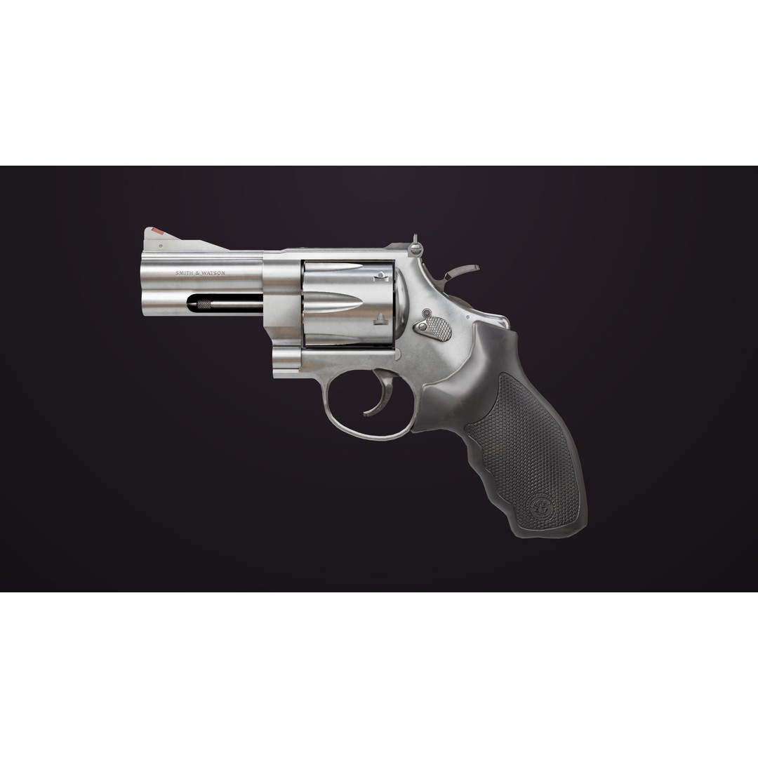 Small Revolver 3D Model – Low Poly PBR Game Asset, FBX - View 3