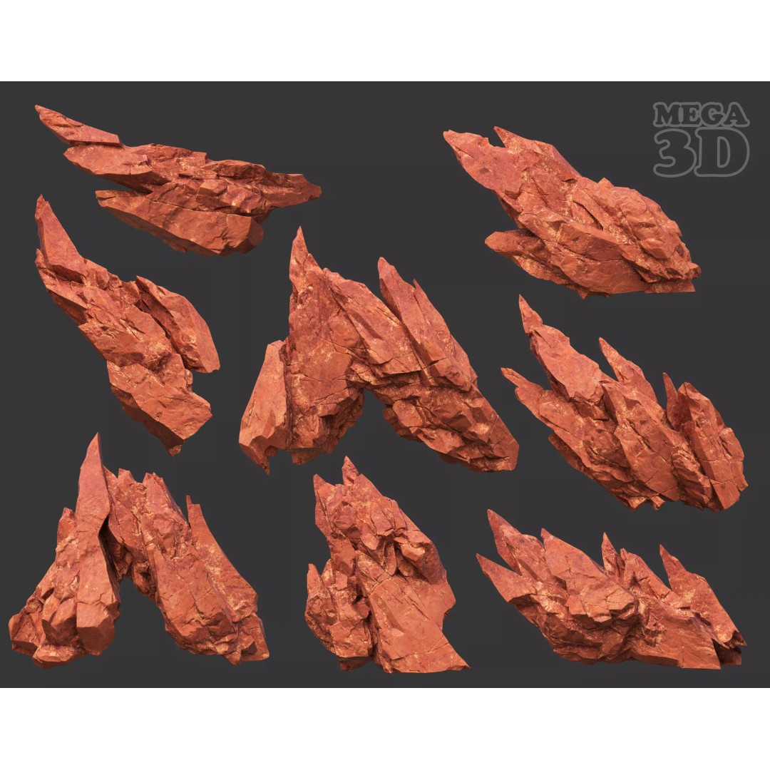 Sci-Fi Yellow Sharp Rock 3D Model – Low Poly Game Asset, FBX & OBJ - View 2