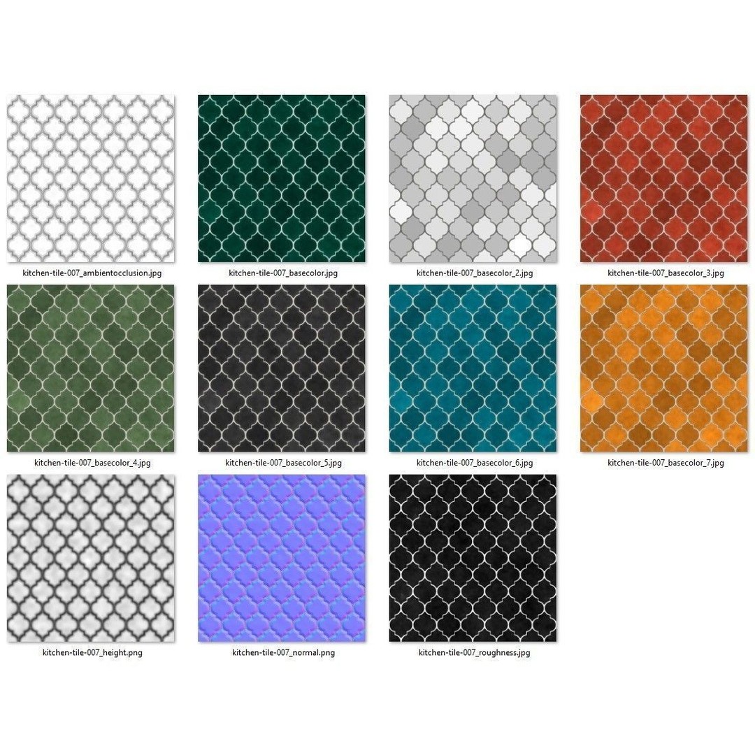 Kitchen Glaze Tile PBR Texture 3D Model – 7 Color Variants, OBJ