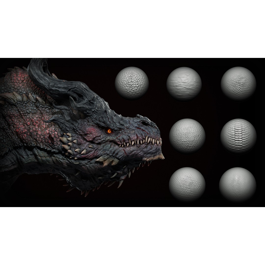Dragon and Reptile Skins 3D Model – Unique Alphas & Brushes for ZBrush - View 3