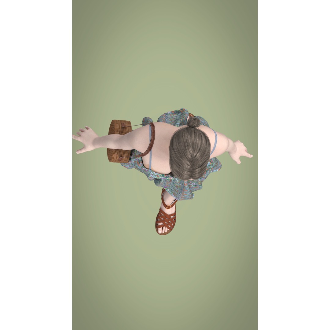 Floral Skirt Dress 3D Model – Elegant CLO 3D Design with Bag, FBX & OBJ - View 12