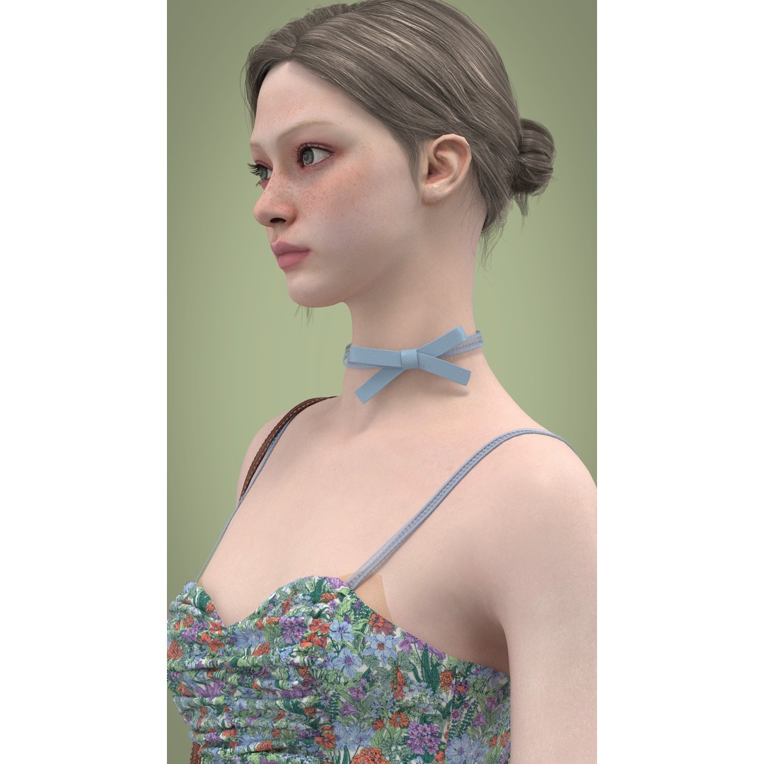 Floral Skirt Dress 3D Model – Elegant CLO 3D Design with Bag, FBX & OBJ - View 13