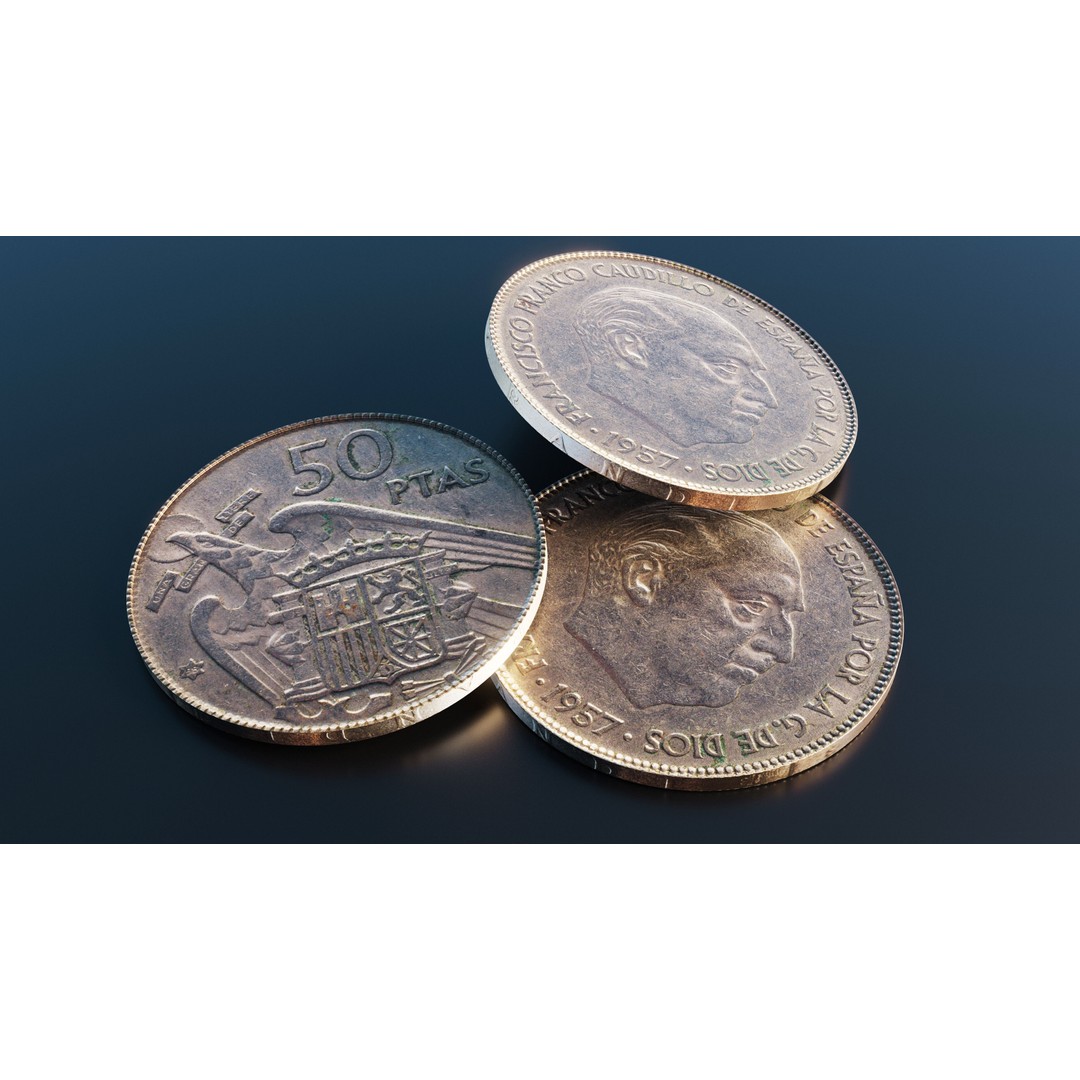 Spanish 50 Pesetas Coin 3D Model – Low Poly PBR Game Asset, FBX - View 10