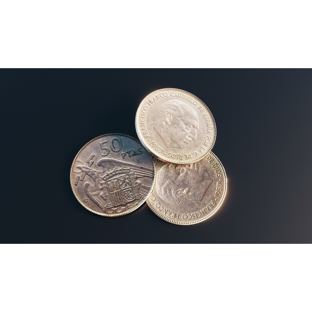Spanish 50 Pesetas Coin 3D Model – Low Poly PBR Game Asset, FBX - View 11