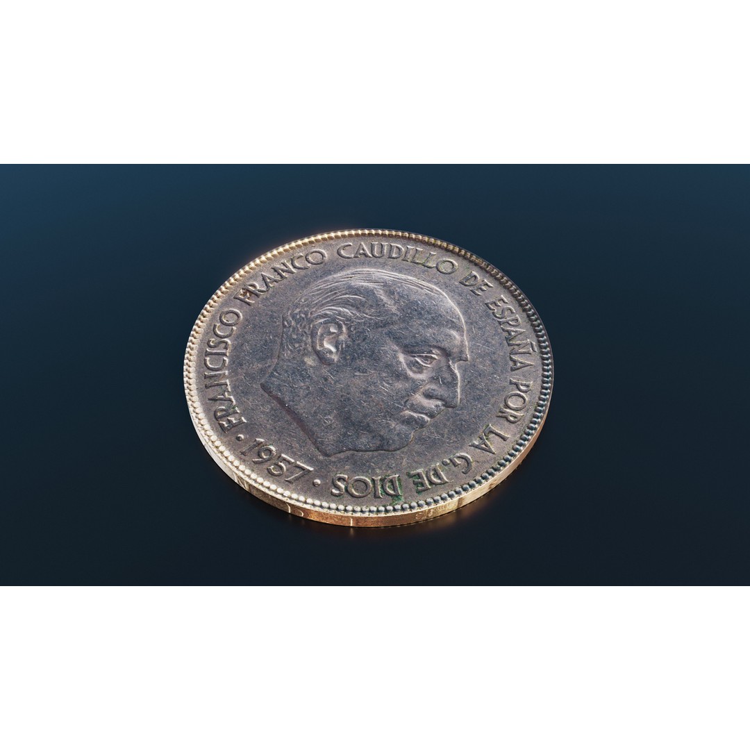 Spanish 50 Pesetas Coin 3D Model – Low Poly PBR Game Asset, FBX - View 4