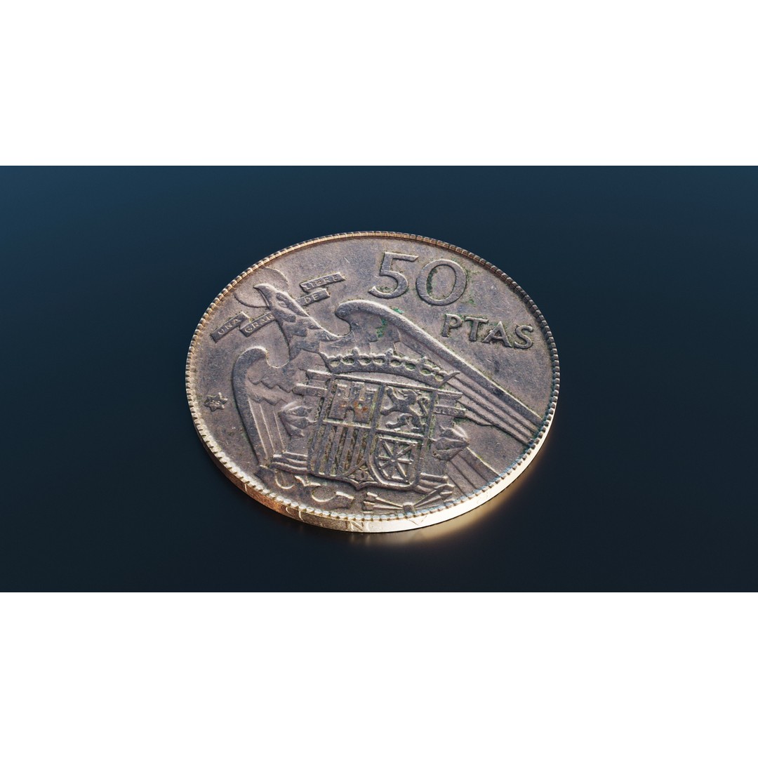 Spanish 50 Pesetas Coin 3D Model – Low Poly PBR Game Asset, FBX - View 5