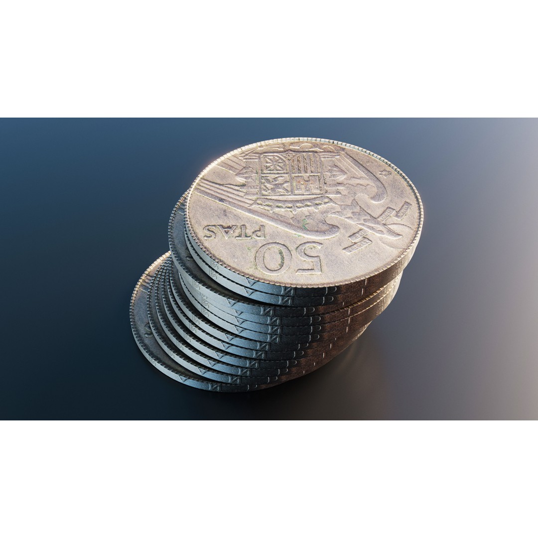 Spanish 50 Pesetas Coin 3D Model – Low Poly PBR Game Asset, FBX - View 6