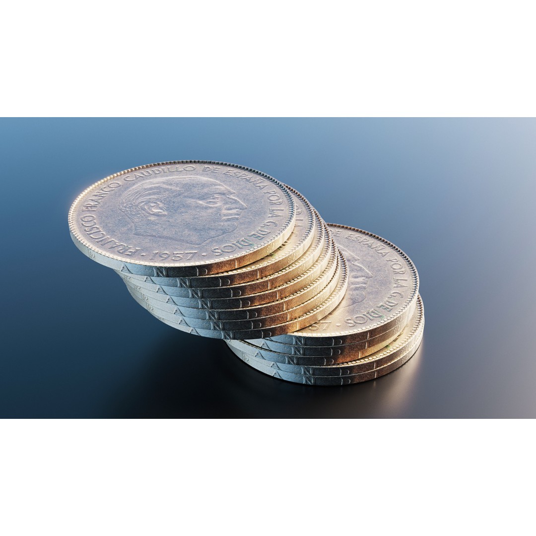 Spanish 50 Pesetas Coin 3D Model – Low Poly PBR Game Asset, FBX - View 8