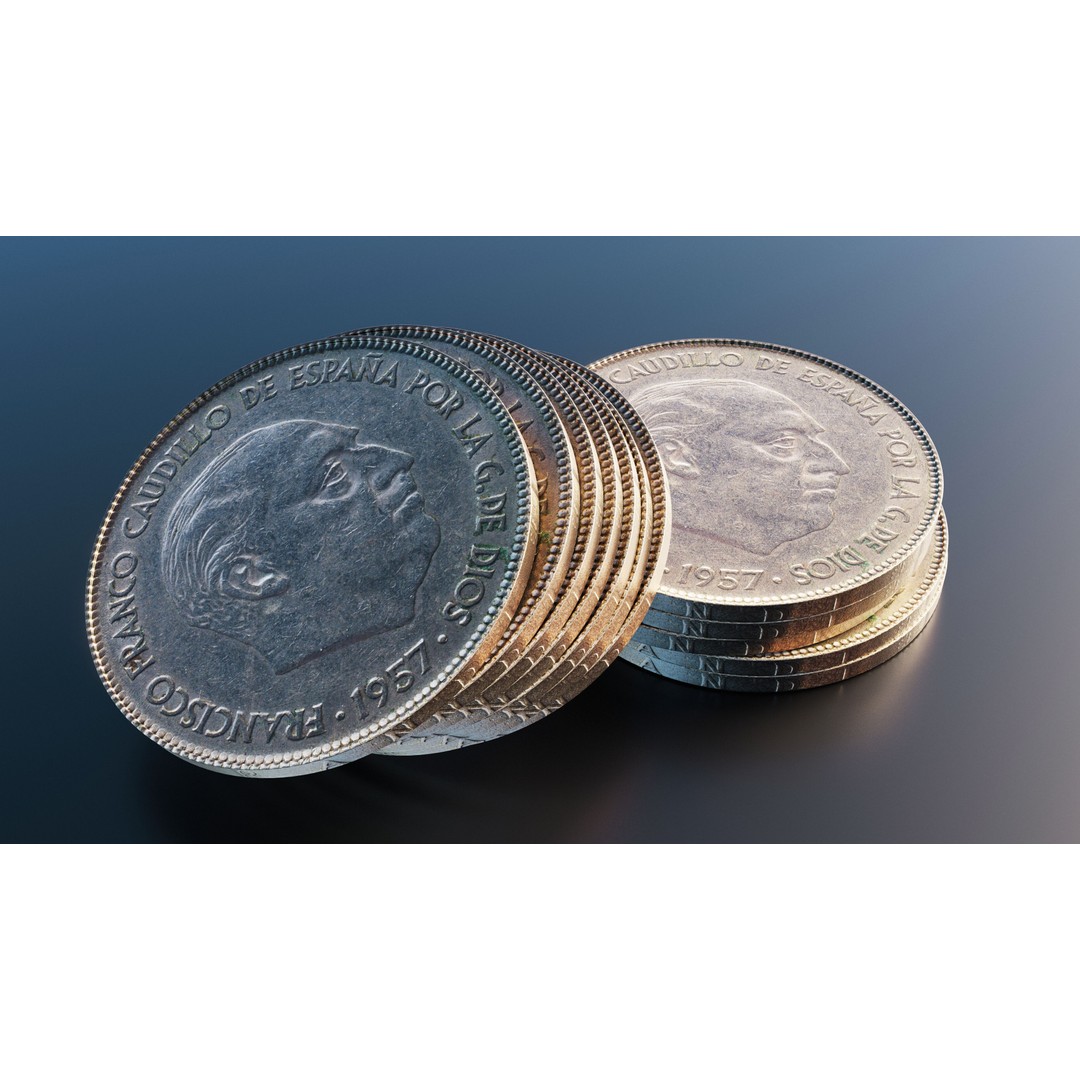 Spanish 50 Pesetas Coin 3D Model – Low Poly PBR Game Asset, FBX - View 9
