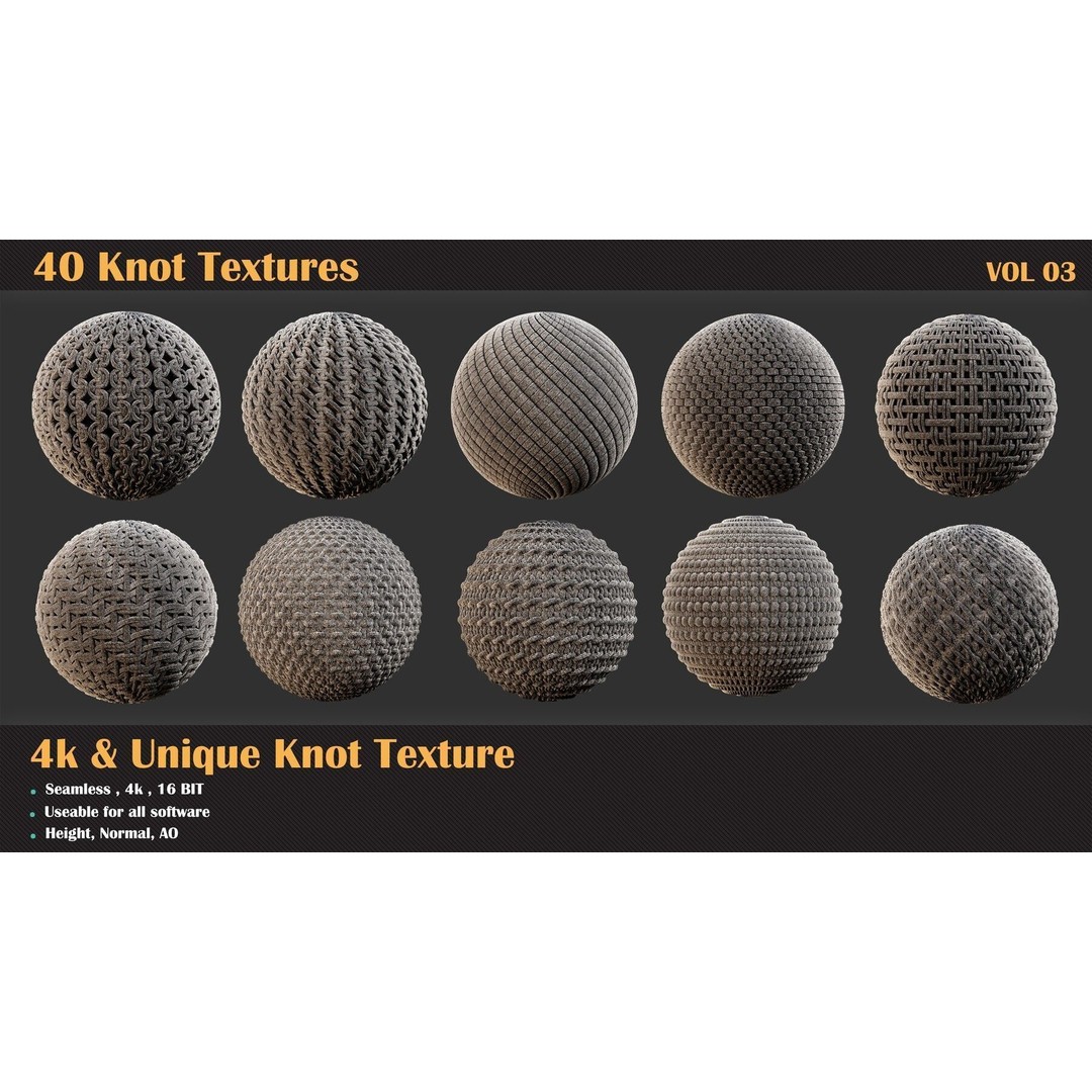 40 Tileable Knot Pattern 3D Model – High-Quality Textures, PBR Formats