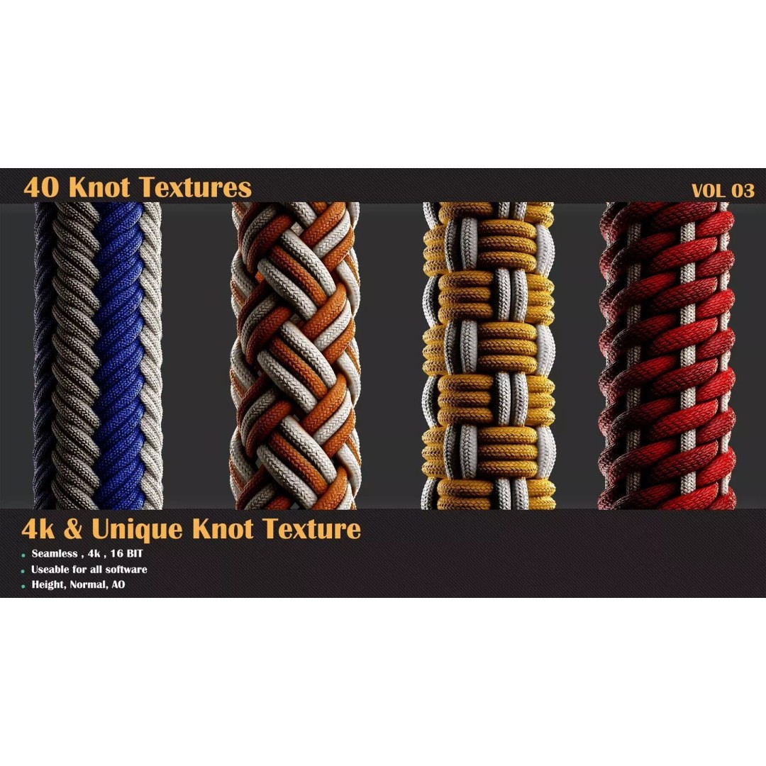 40 Tileable Knot Pattern 3D Model – High-Quality Textures, PBR Formats - View 2