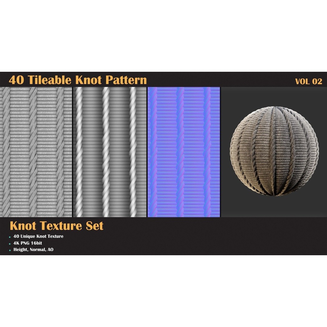 40 Tileable Knot Pattern 3D Model – High-Quality Textures, PBR Formats - View 6