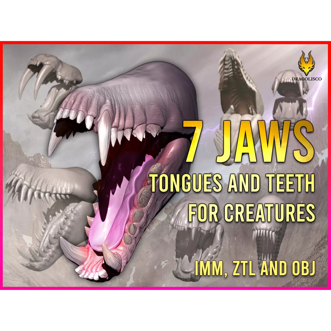 Creature Jaws 3D Model – ZBrush Brushes Set with Tongues and Teeth - View 2
