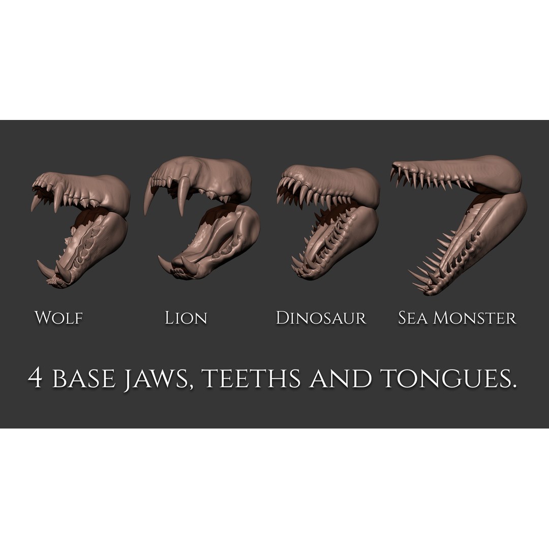 Creature Jaws 3D Model – ZBrush Brushes Set with Tongues and Teeth - View 3