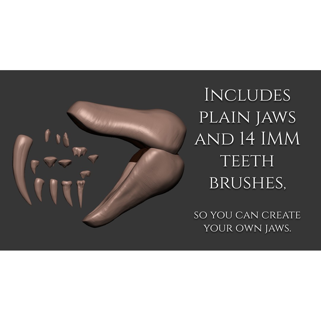 Creature Jaws 3D Model – ZBrush Brushes Set with Tongues and Teeth - View 5