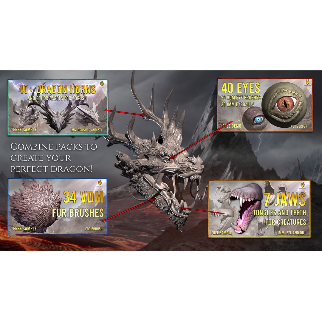Creature Jaws 3D Model – ZBrush Brushes Set with Tongues and Teeth - View 7