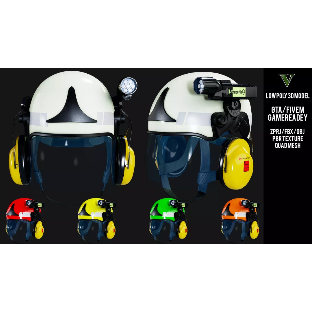 Schuberth F300 Firefighter Helmet 3D Model – Low Poly Game Asset, FBX, OBJ, Blender - View 2
