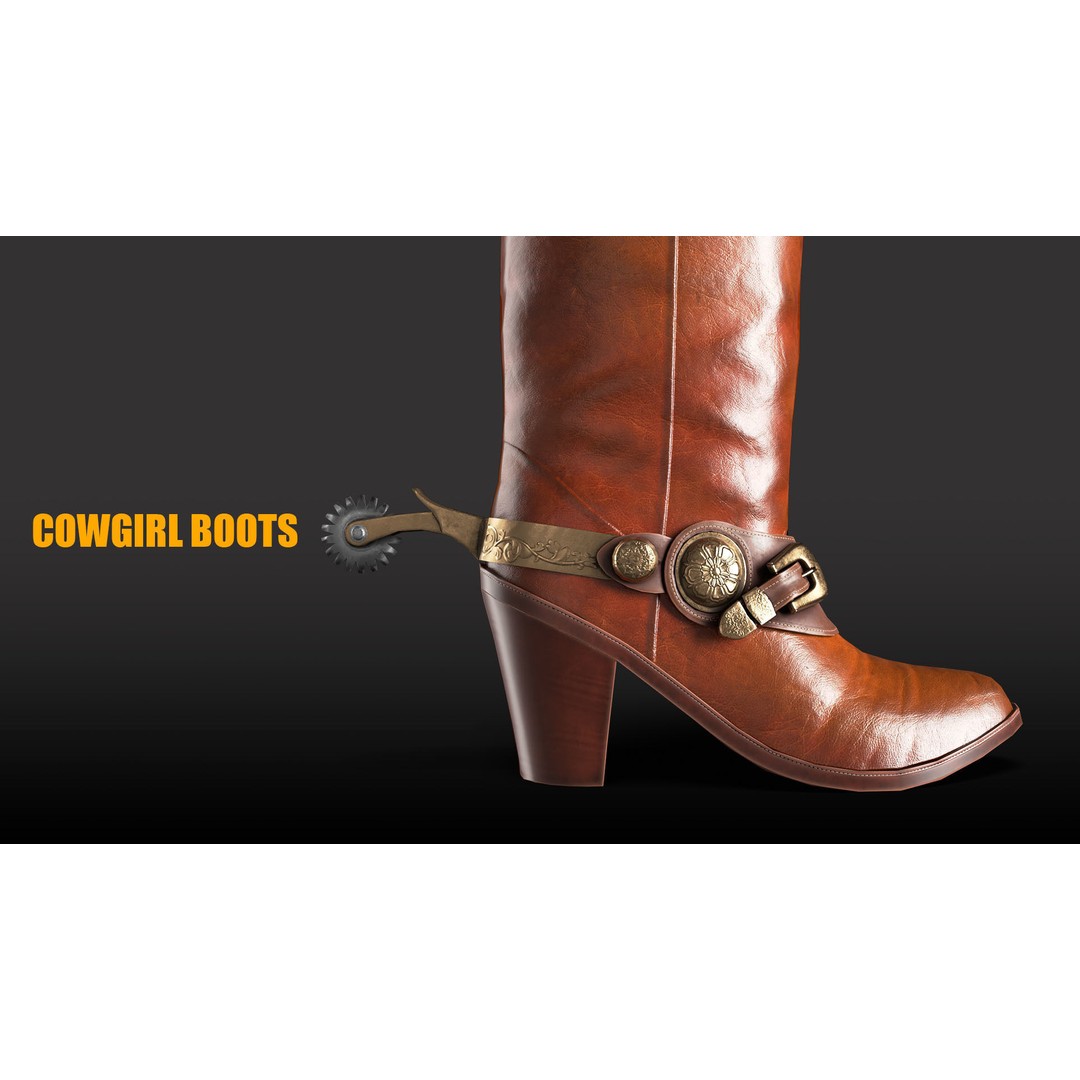 Leather Cowgirl Boots 3D Model – Low Poly Game Asset, FBX & OBJ