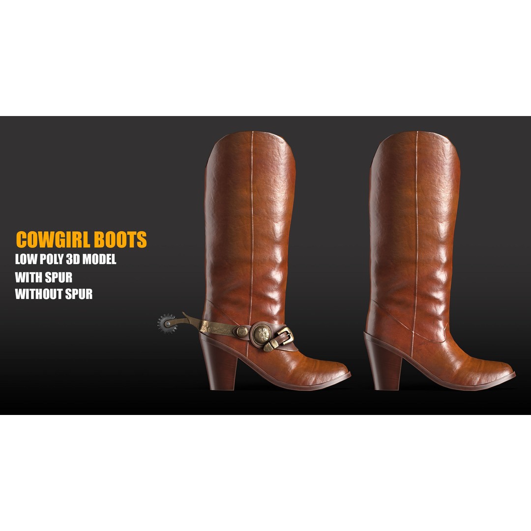 Leather Cowgirl Boots 3D Model – Low Poly Game Asset, FBX & OBJ - View 4