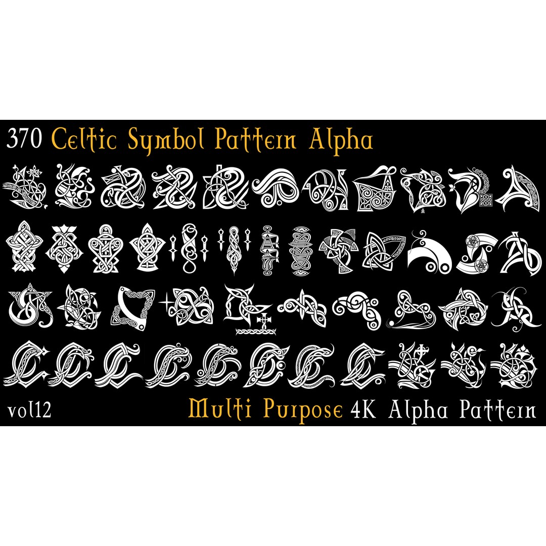 Celtic Symbol Pattern Alpha 3D Model – 370 Alphas, 4k PNGs