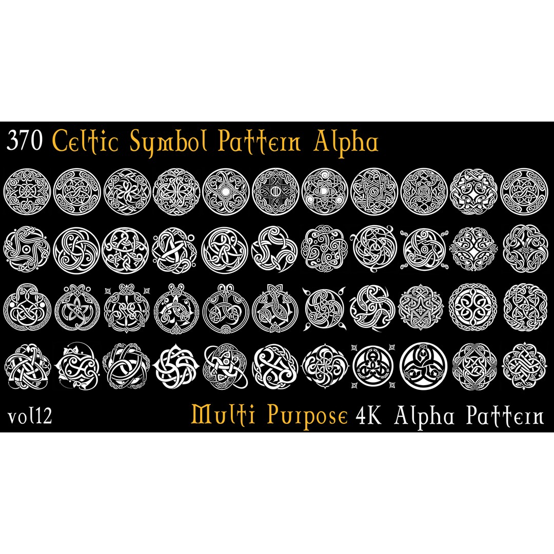 Celtic Symbol Pattern Alpha 3D Model – 370 Alphas, 4k PNGs - View 3