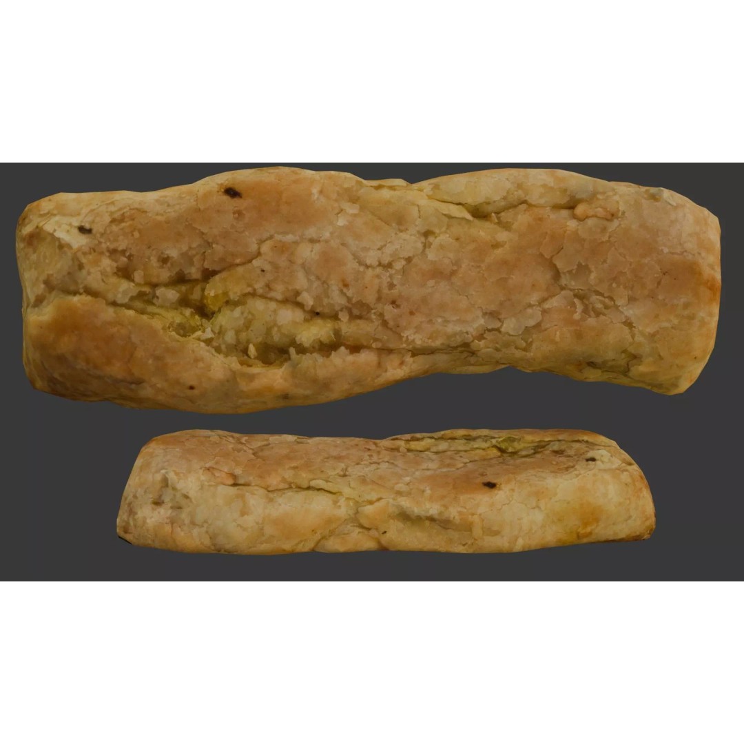 Flaky Pastry Roll 3D Model – Realistic Low-Poly Asset, FBX, OBJ - View 2