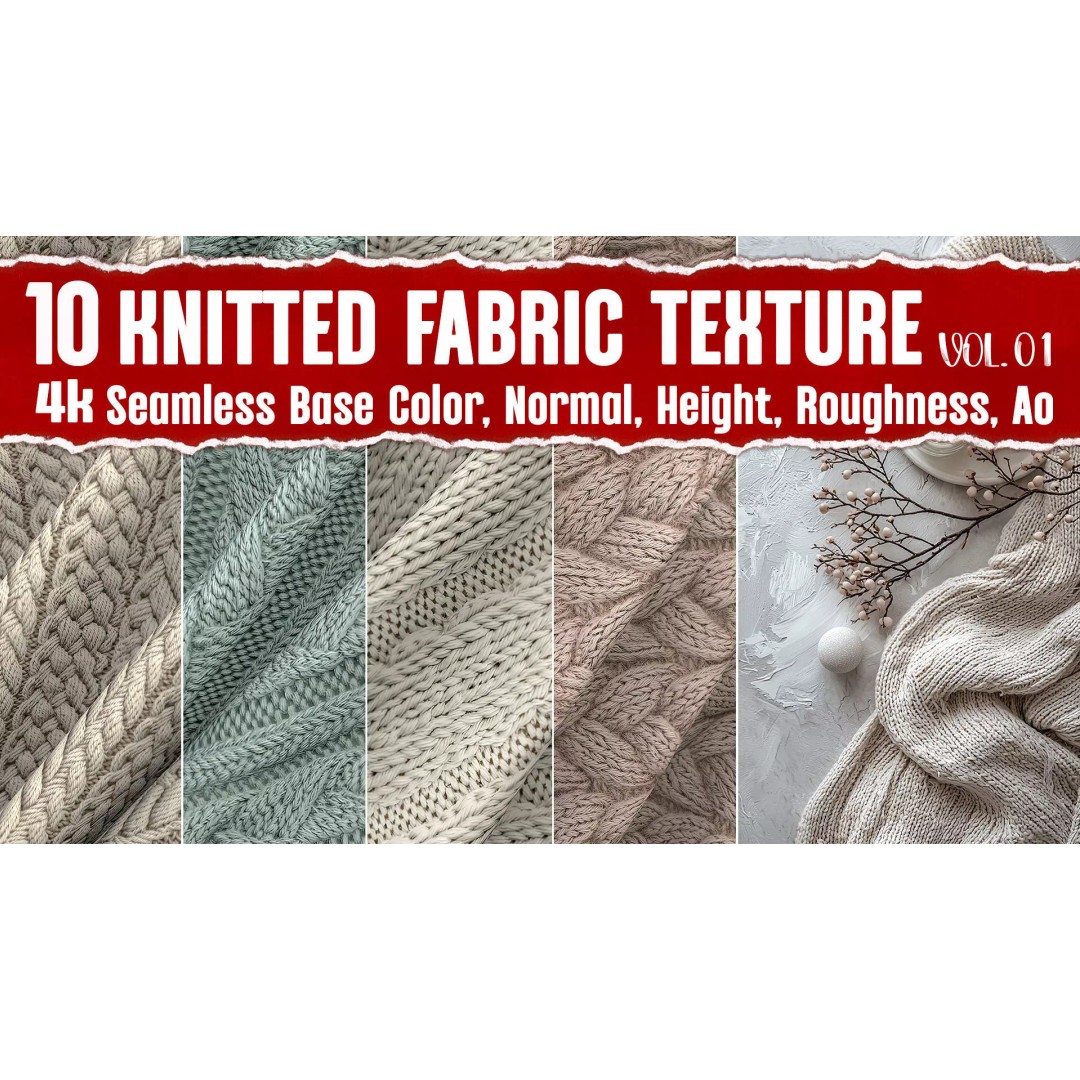 Knitted Fabric 3D Model – PBR 4K Seamless Textures, PNG - View 2