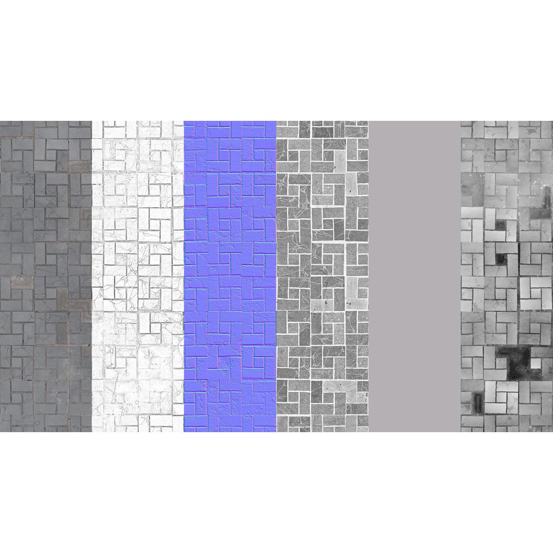 Basket Weave Stone Pavers 3D Model – Seamless PBR Texture, Game Ready - View 6