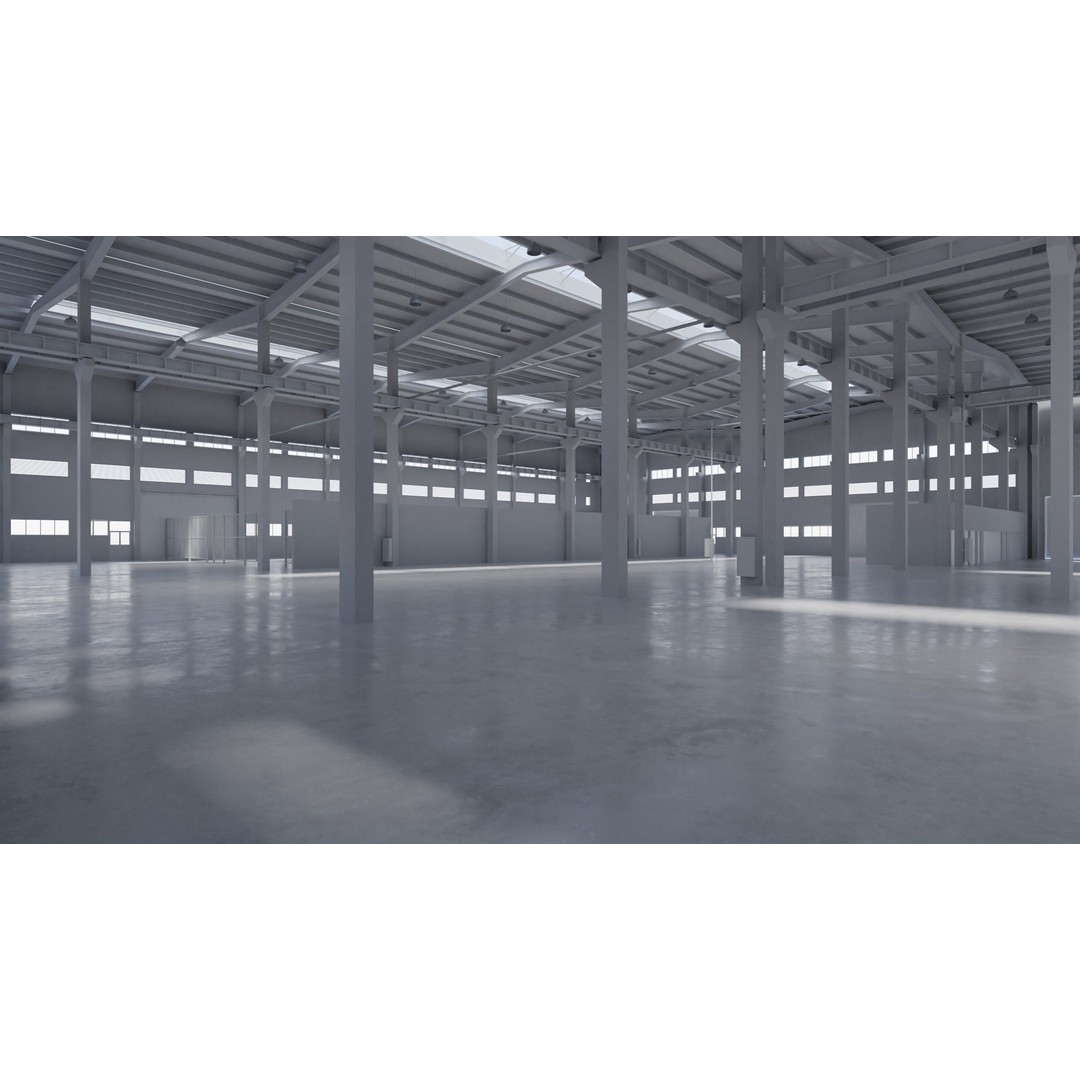 Factory Hall Interior 3D Model – Low Poly Game Asset, FBX, OBJ - View 4