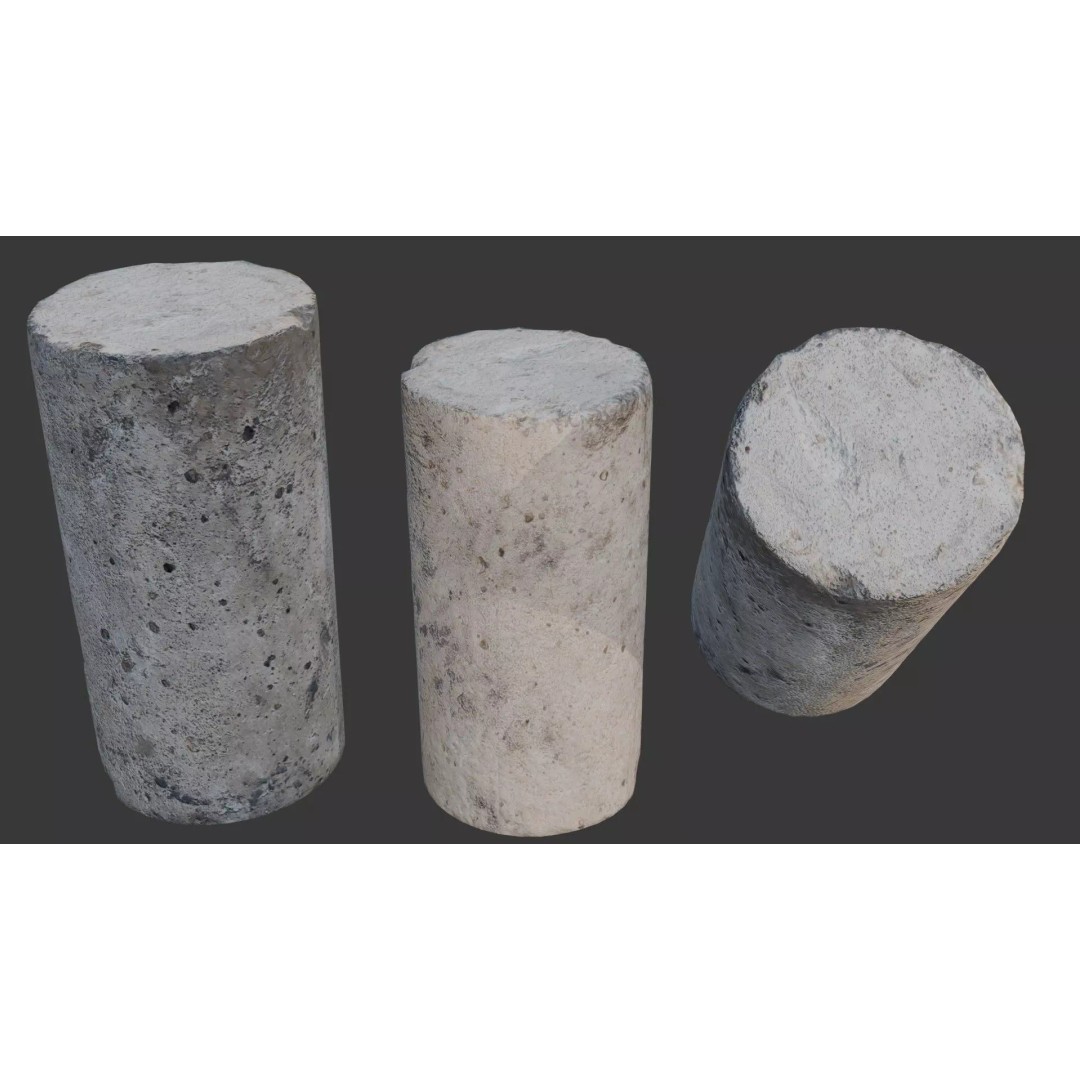Cylindrical Concrete Core 3D Model – Low Poly Game Asset, FBX - View 2