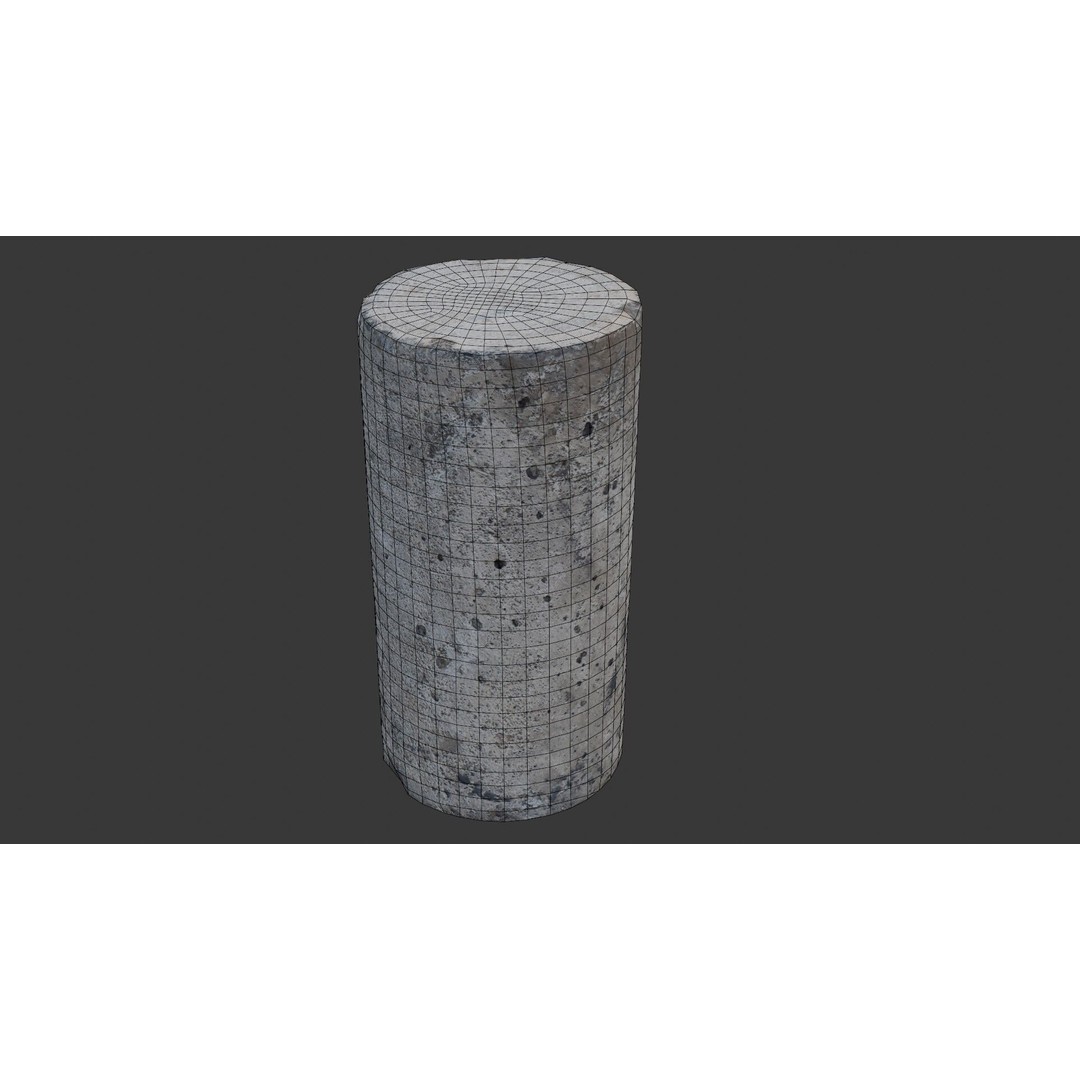 Cylindrical Concrete Core 3D Model – Low Poly Game Asset, FBX - View 4