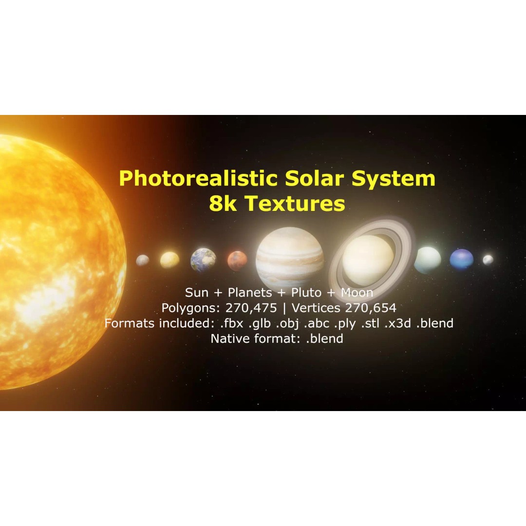 Photorealistic Solar System 3D Model – Low Poly PBR Asset, FBX, OBJ - View 2