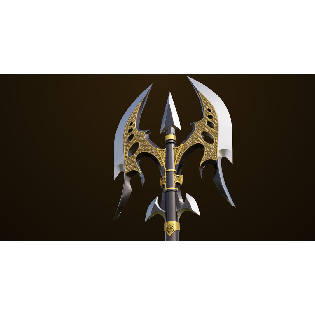 Golden Battle Axe 3D Model – Low Poly PBR Game Asset, FBX, Unity, UE - View 11