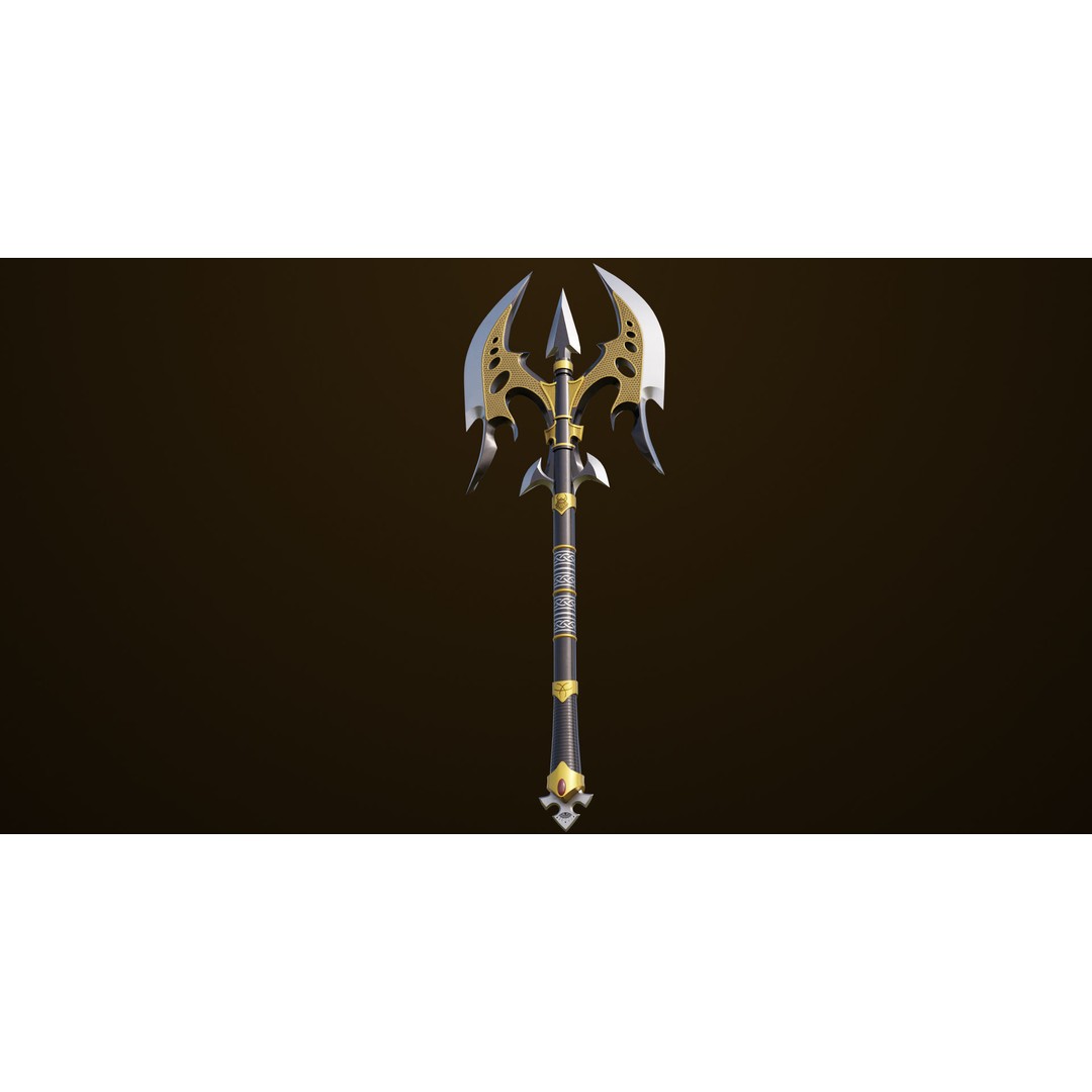 Golden Battle Axe 3D Model – Low Poly PBR Game Asset, FBX, Unity, UE - View 12