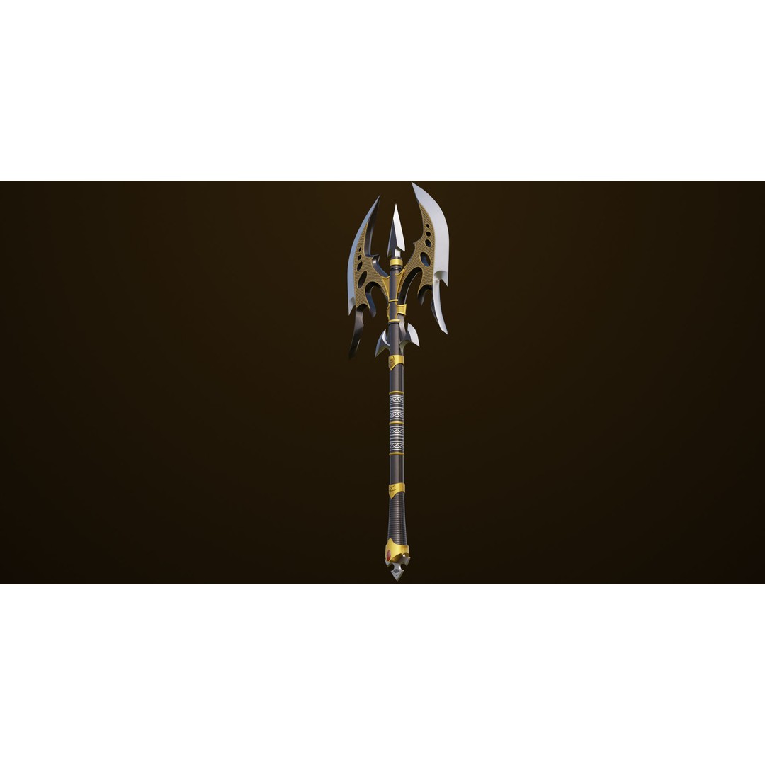 Golden Battle Axe 3D Model – Low Poly PBR Game Asset, FBX, Unity, UE - View 13