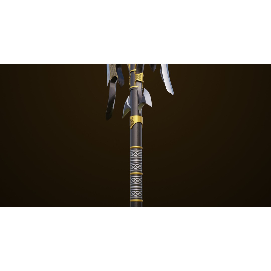 Golden Battle Axe 3D Model – Low Poly PBR Game Asset, FBX, Unity, UE - View 14
