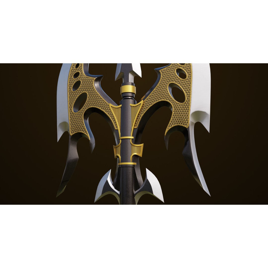 Golden Battle Axe 3D Model – Low Poly PBR Game Asset, FBX, Unity, UE - View 15