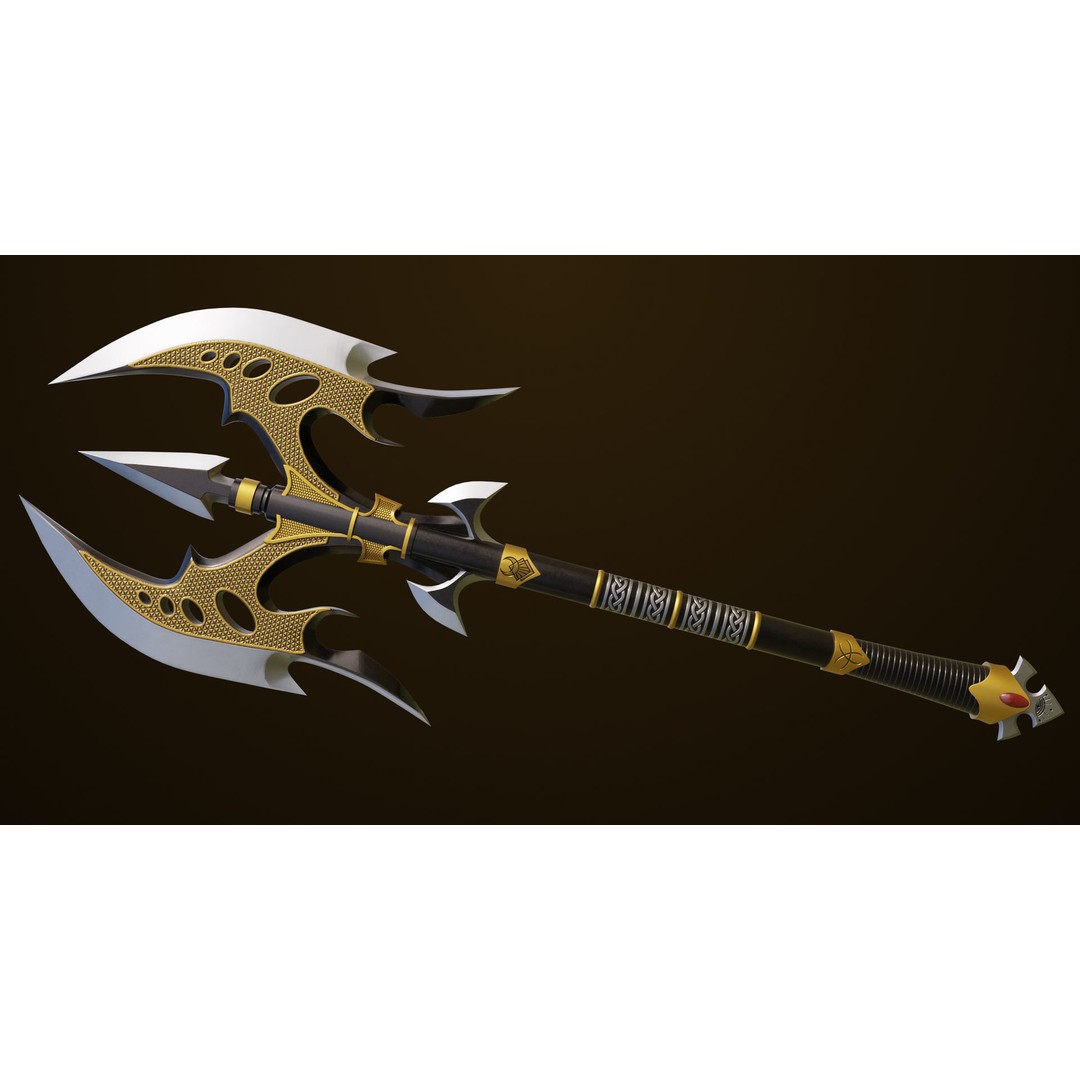 Golden Battle Axe 3D Model – Low Poly PBR Game Asset, FBX, Unity, UE - View 16
