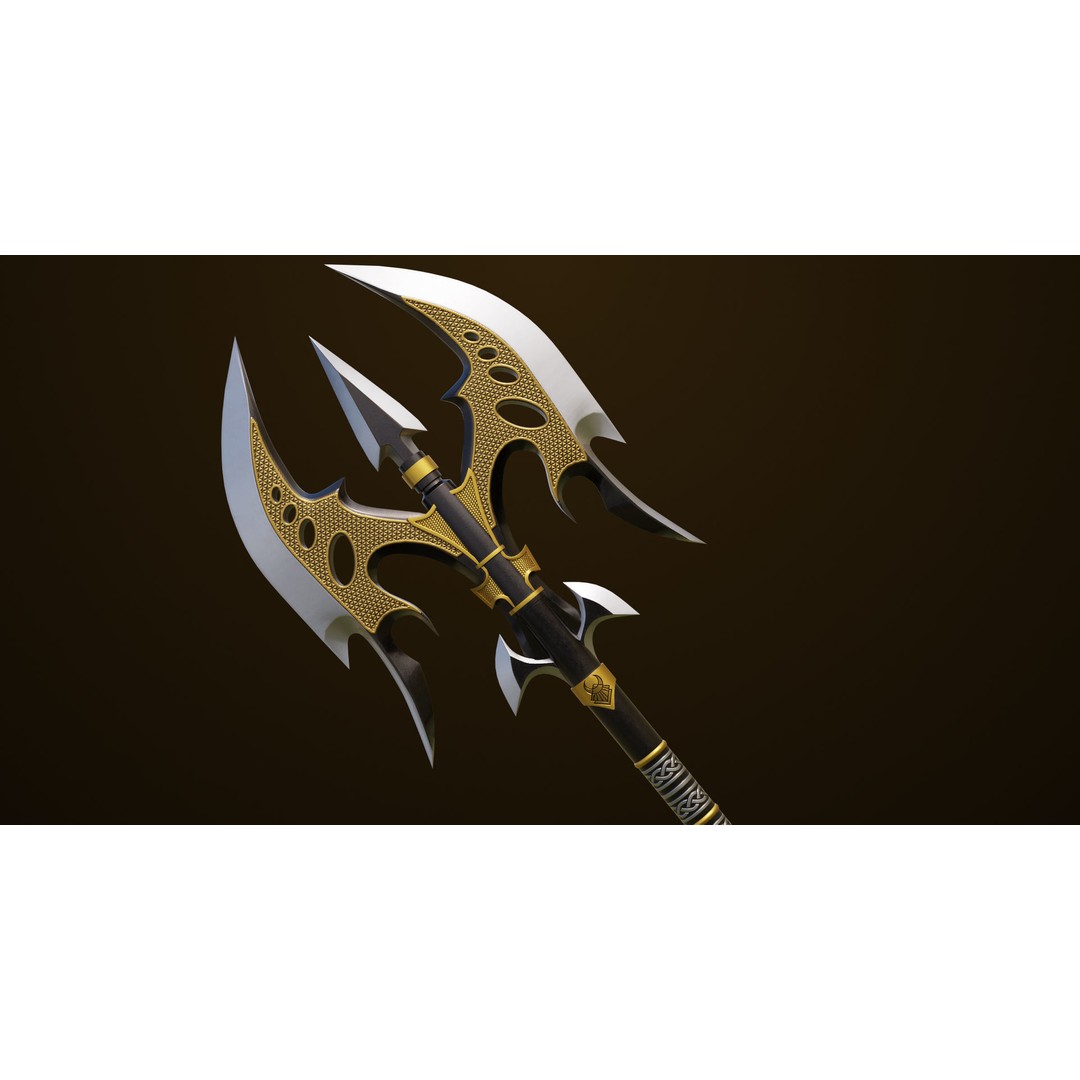 Golden Battle Axe 3D Model – Low Poly PBR Game Asset, FBX, Unity, UE - View 17