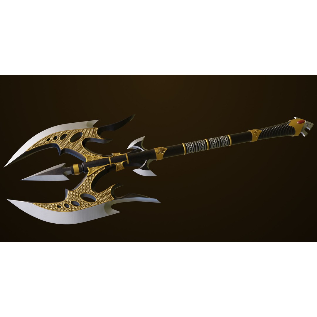 Golden Battle Axe 3D Model – Low Poly PBR Game Asset, FBX, Unity, UE - View 18