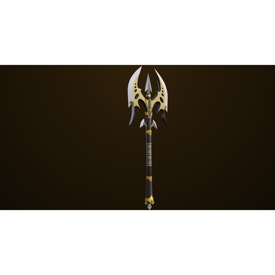 Golden Battle Axe 3D Model – Low Poly PBR Game Asset, FBX, Unity, UE - View 19