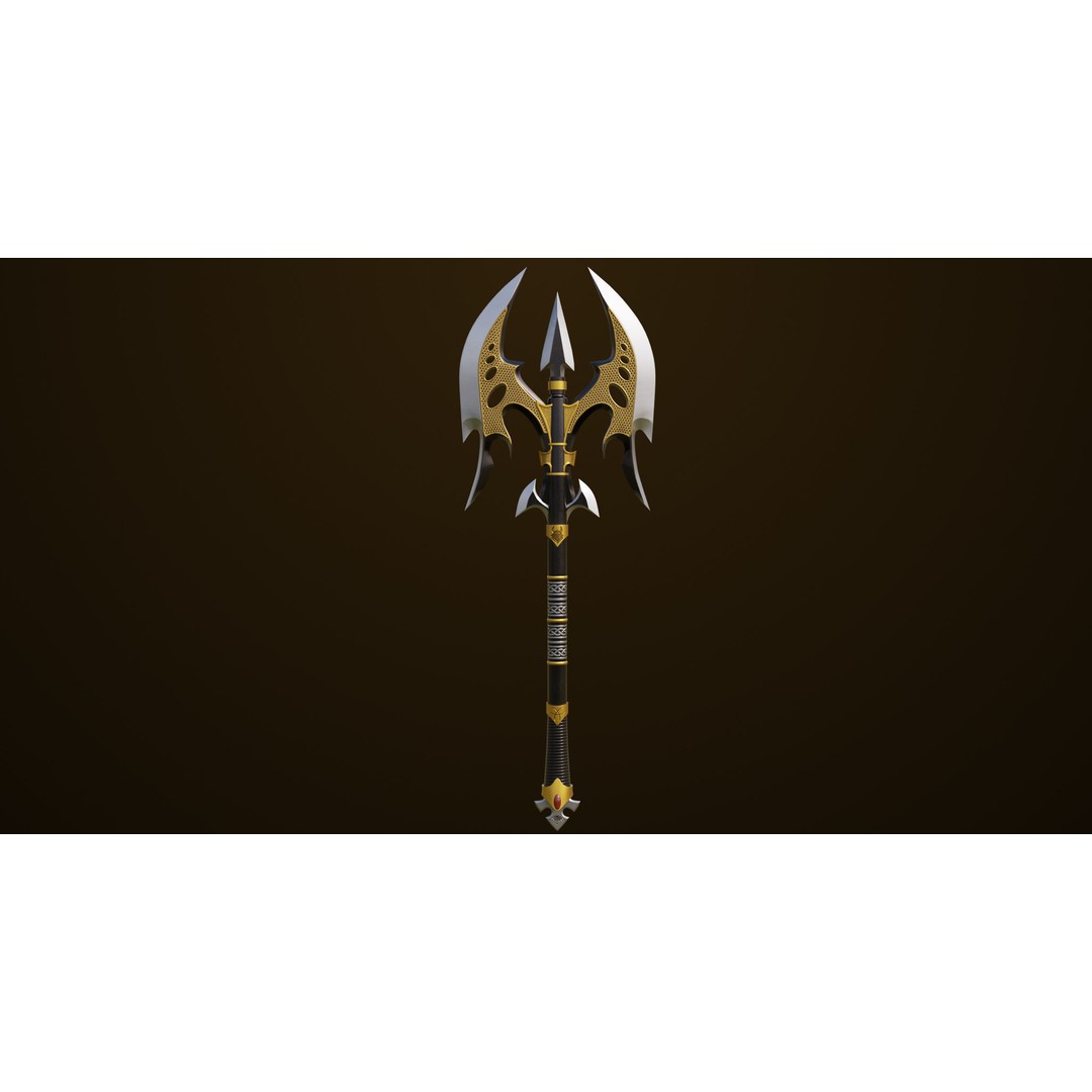 Golden Battle Axe 3D Model – Low Poly PBR Game Asset, FBX, Unity, UE - View 3