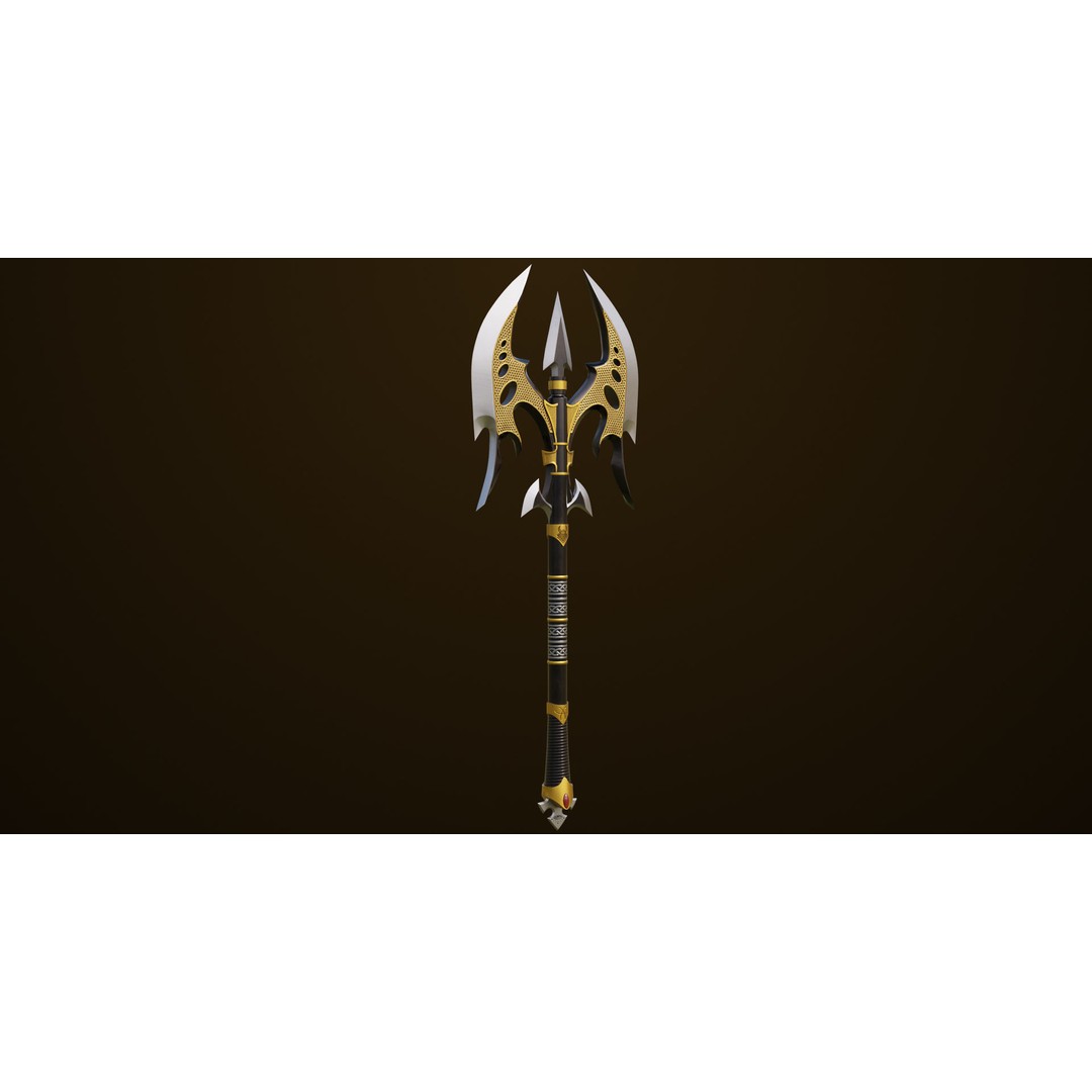 Golden Battle Axe 3D Model – Low Poly PBR Game Asset, FBX, Unity, UE - View 4