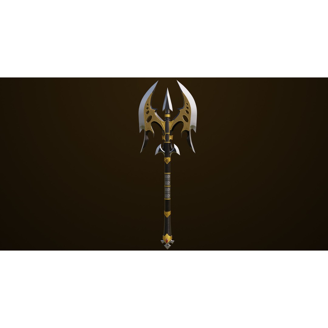 Golden Battle Axe 3D Model – Low Poly PBR Game Asset, FBX, Unity, UE - View 6