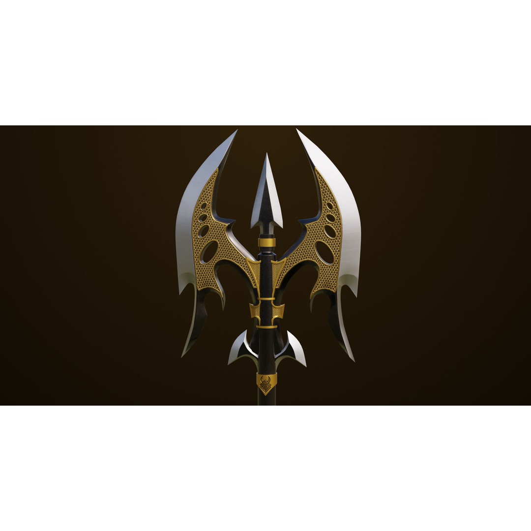 Golden Battle Axe 3D Model – Low Poly PBR Game Asset, FBX, Unity, UE - View 7