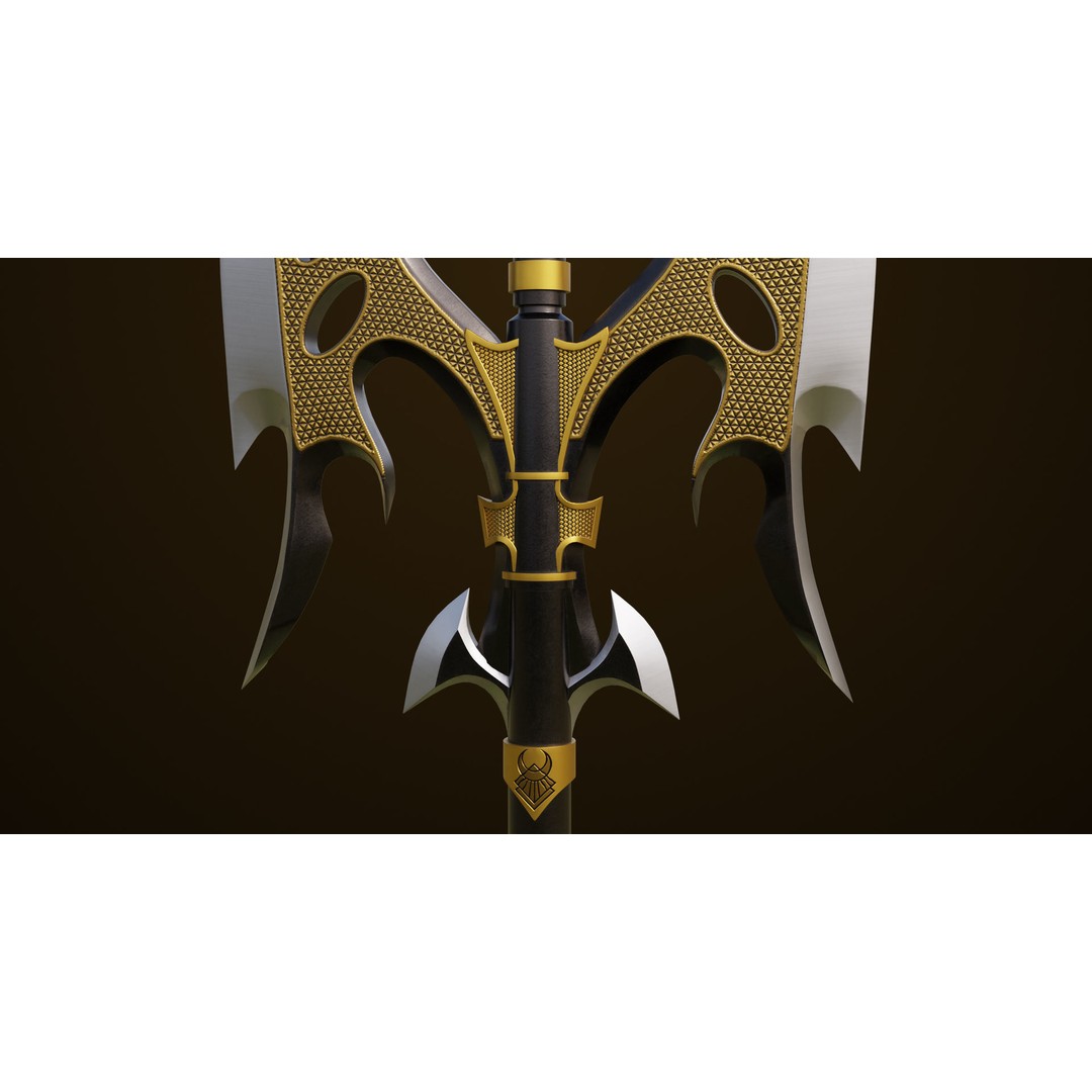 Golden Battle Axe 3D Model – Low Poly PBR Game Asset, FBX, Unity, UE - View 8